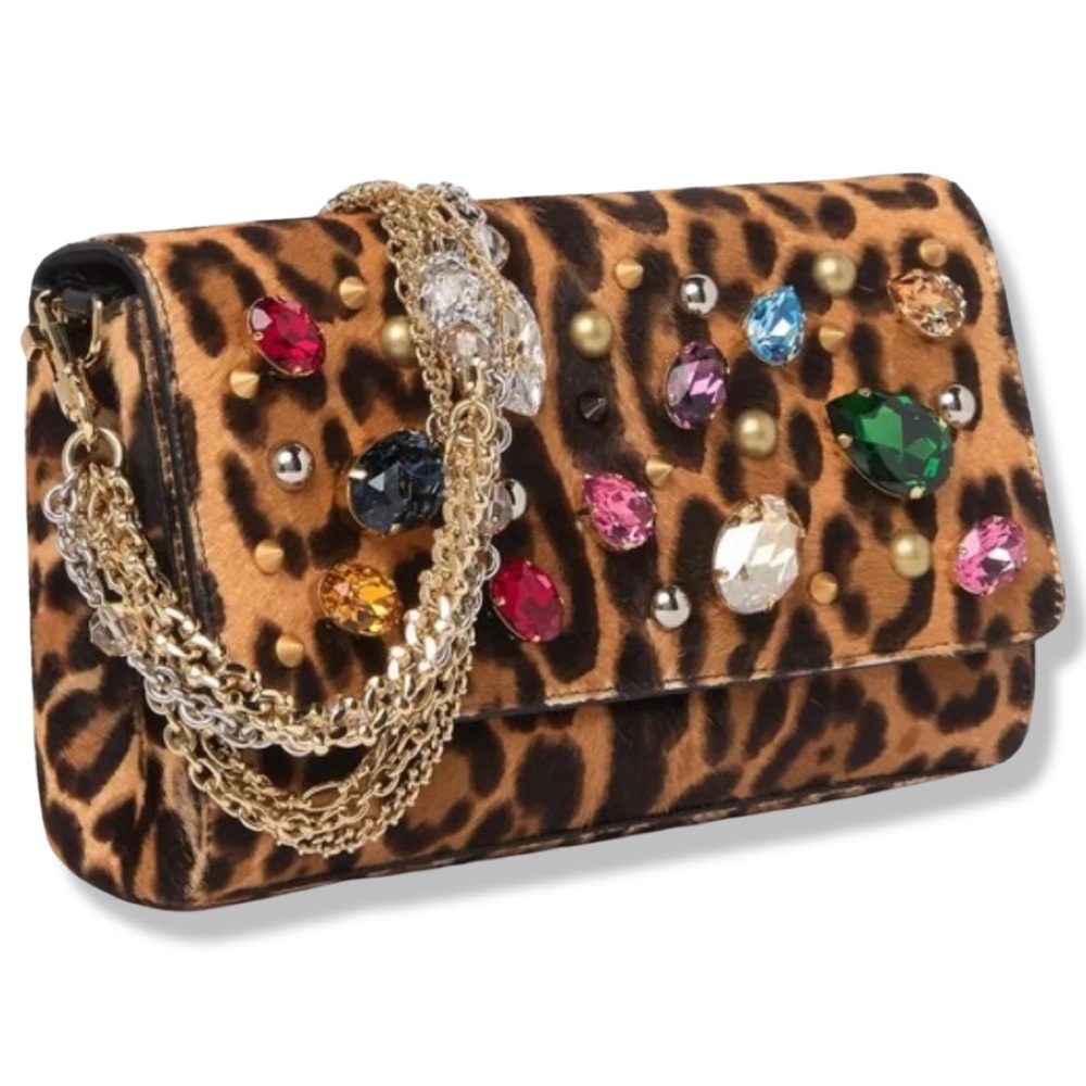 Dolce & Gabbana Leopard Calf Hair Crystal Shoulder Bag